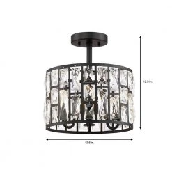 Kristella 12.5 in. 3-Light Matte Black Semi Flush Mount Light with Clear Crystal Shade by Home Decorators Collection -Outlet Home Decorators Collection Store matte black home decorators collection flush mount lights 31820 hbb 40 1000