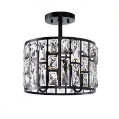 Kristella 12.5 in. 3-Light Matte Black Semi Flush Mount Light with Clear Crystal Shade by Home Decorators Collection -Outlet Home Decorators Collection Store matte black home decorators collection flush mount lights 31820 hbb 76 1000
