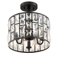 Kristella 12.5 in. 3-Light Matte Black Semi Flush Mount Light with Clear Crystal Shade by Home Decorators Collection -Outlet Home Decorators Collection Store matte black home decorators collection flush mount lights 31820 hbb c3 1000