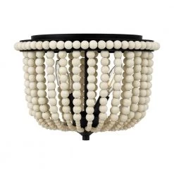 Harpswell 13 in. 2-Light Matte Black Flush Mount with Wood Beads Shade by Home Decorators Collection -Outlet Home Decorators Collection Store matte black home decorators collection flush mount lights dshd19543f 4f 1000