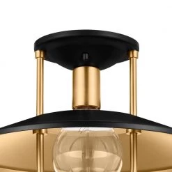 Weston Cove 13 in. 1-Light Matte Black and Gold Round Caged Semi-Flush Mount, Modern Ceiling Light by Home Decorators Collection -Outlet Home Decorators Collection Store matte black home decorators collection flush mount lights ehd111920 mbg 1d 1000