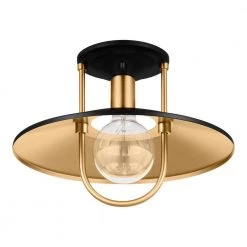 Weston Cove 13 in. 1-Light Matte Black and Gold Round Caged Semi-Flush Mount, Modern Ceiling Light by Home Decorators Collection