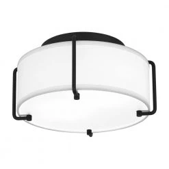 Brookley 13 in. 2-Light Matte Black Flush Mount with White Fabric Shade by Home Decorators Collection -Outlet Home Decorators Collection Store matte black home decorators collection flush mount lights hd19546f1 1f 1000