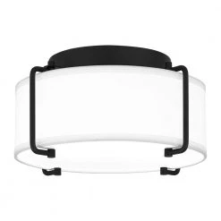 Brookley 13 in. 2-Light Matte Black Flush Mount with White Fabric Shade by Home Decorators Collection