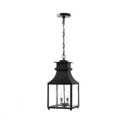 Rainbrook 2-Light Matte Black Outdoor Pendant Light with Seeded Glass by Home Decorators Collection