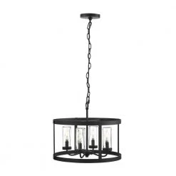 Rockwell 4-Light Matte Black Outdoor Pendant with Clear Glass Shades by Home Decorators Collection
