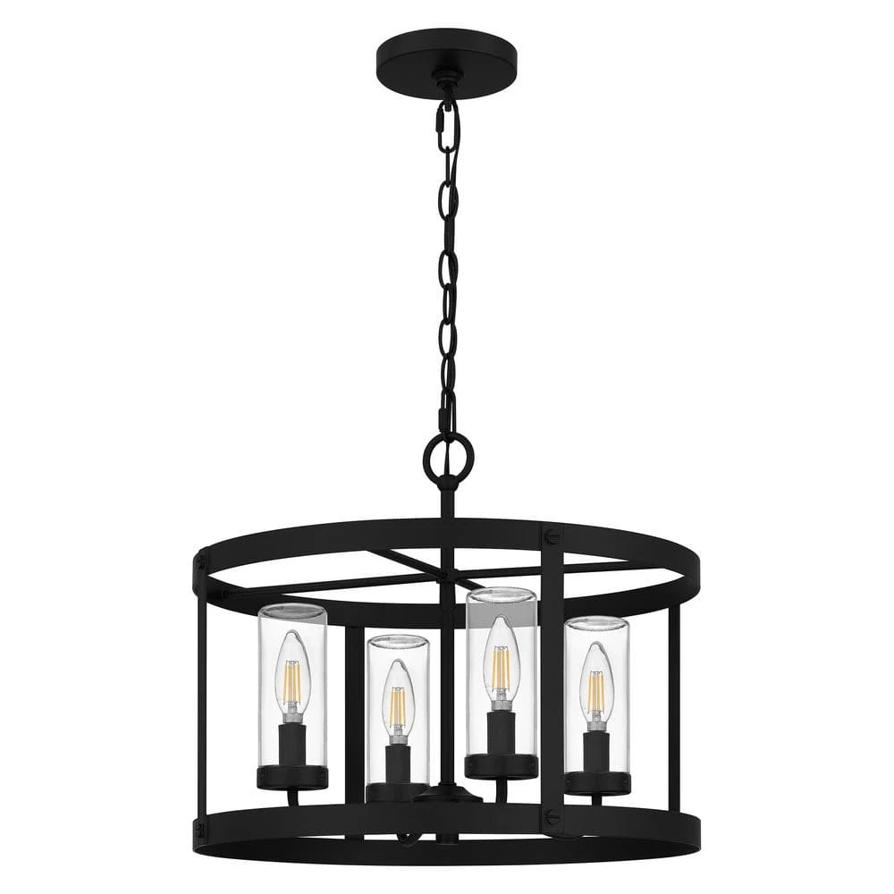 Rockwell 4-Light Matte Black Outdoor Pendant with Clear Glass Shades by Home Decorators Collection 8 Rockwell 4-Light Matte Black Outdoor Pendant with Clear Glass Shades by Home Decorators Collection - Image 6