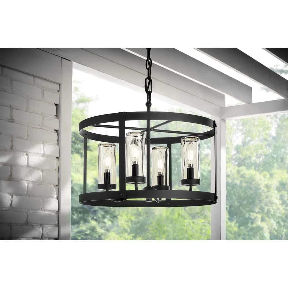 Rockwell 4-Light Matte Black Outdoor Pendant with Clear Glass Shades by Home Decorators Collection 4 Rockwell 4-Light Matte Black Outdoor Pendant with Clear Glass Shades by Home Decorators Collection - Image 2