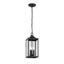 Havenridge 7-1/8 in. W 3-Light Matte Black Outdoor Hanging Pendant with Clear Glass by Home Decorators Collection
