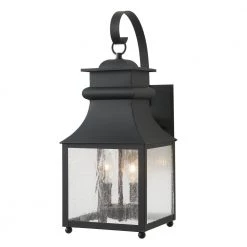 Rainbrook 2-Light Matte Black Hardwired Outdoor Extra Large Wall Lantern Sconce with Seeded Glass by Home Decorators Collection