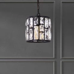 KRISTELLA 1-Light Matte Black Pendant with Clear Crystals by Home Decorators Collection -Outlet Home Decorators Collection Store matte black home decorators collection pendant lights 30685 hbub c3 1000