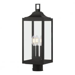 7-1/8 in. W Havenridge 3-Light Matte Black Outdoor Post with Clear Glass by Home Decorators Collection