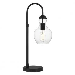 Bakerston 23 .5 in. Matte Black Table Lamp with Clear Glass Shade by Home Decorators Collection -Outlet Home Decorators Collection Store matte black home decorators collection table lamps hd19565tl 1f 1000
