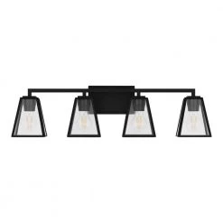 Mackenzie Place 30 in. 4-Light Matte Black Bathroom Vanity Light with Clear Glass Shades by Home Decorators Collection