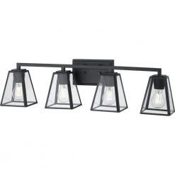 Mackenzie Place 30 in. 4-Light Matte Black Bathroom Vanity Light with Clear Glass Shades by Home Decorators Collection -Outlet Home Decorators Collection Store matte black home decorators collection vanity lighting 1030hdcmbdi 77 1000