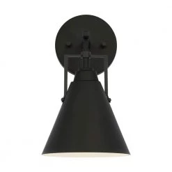 Insdale 1-Light Matte Black Modern Industrial Bathroom Vanity Light with Black Metal Shade by Home Decorators Collection -Outlet Home Decorators Collection Store matte black home decorators collection vanity lighting 4000301 112 1f 1000