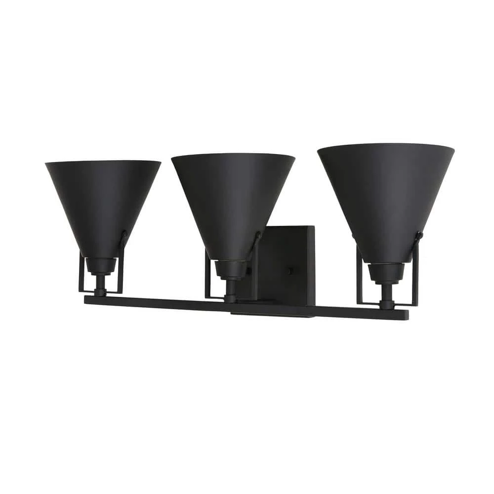 Insdale 3-Light Matte Black Modern Industrial Bathroom Vanity Light with Metal Shades by Home Decorators Collection 7 Insdale 3-Light Matte Black Modern Industrial Bathroom Vanity Light with Metal Shades by Home Decorators Collection - Image 5