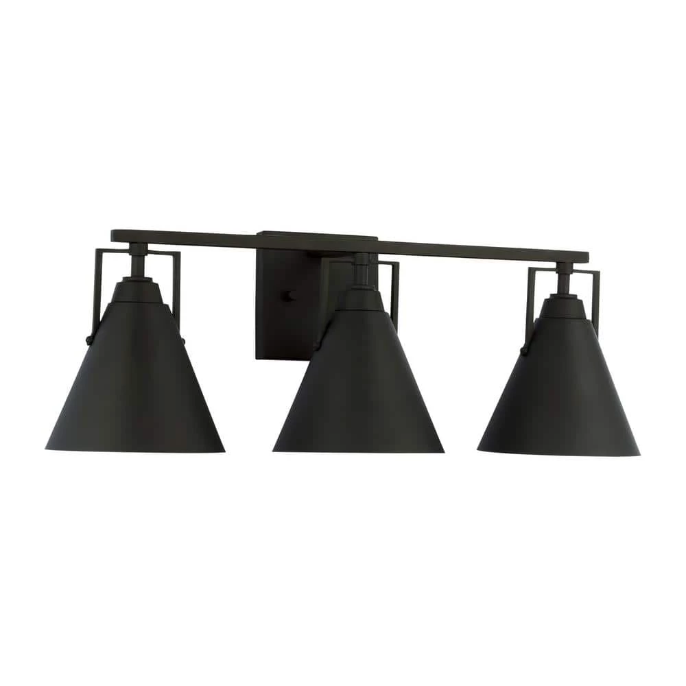 Insdale 3-Light Matte Black Modern Industrial Bathroom Vanity Light with Metal Shades by Home Decorators Collection 11 Insdale 3-Light Matte Black Modern Industrial Bathroom Vanity Light with Metal Shades by Home Decorators Collection - Image 9