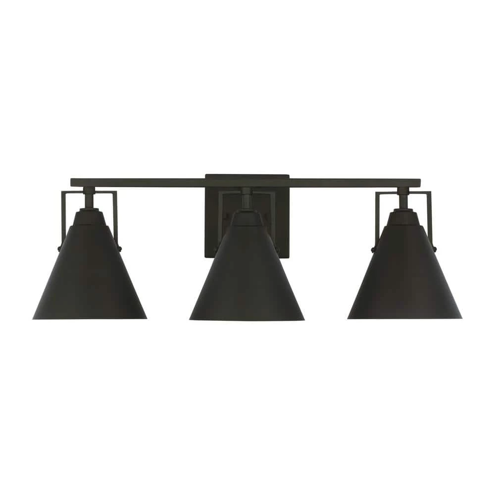 Insdale 3-Light Matte Black Modern Industrial Bathroom Vanity Light with Metal Shades by Home Decorators Collection 9 Insdale 3-Light Matte Black Modern Industrial Bathroom Vanity Light with Metal Shades by Home Decorators Collection - Image 7
