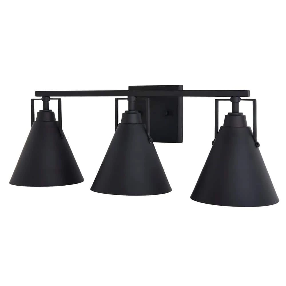 Insdale 3-Light Matte Black Modern Industrial Bathroom Vanity Light with Metal Shades by Home Decorators Collection 3 Insdale 3-Light Matte Black Modern Industrial Bathroom Vanity Light with Metal Shades by Home Decorators Collection