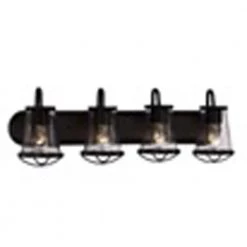 Georgina 30 in. 4-Light Matte Black Industrial Bathroom Vanity Light with Clear Seeded Glass Shades by Home Decorators Collection 19 Georgina 30 in. 4-Light Matte Black Industrial Bathroom Vanity Light with Clear Seeded Glass Shades by Home Decorators Collection -Outlet Home Decorators Collection Store matte black home decorators collection vanity lighting hb2584 43 77 1000