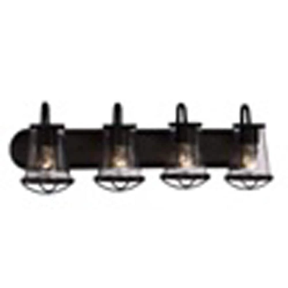 Georgina 30 in. 4-Light Matte Black Industrial Bathroom Vanity Light with Clear Seeded Glass Shades by Home Decorators Collection 9 Georgina 30 in. 4-Light Matte Black Industrial Bathroom Vanity Light with Clear Seeded Glass Shades by Home Decorators Collection - Image 7
