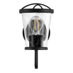 Georgina 5.75 in. 1-Light Matte Black Industrial Wall Mount Sconce Light with Clear Seeded Glass Shade by Home Decorators Collection -Outlet Home Decorators Collection Store matte black home decorators collection vanity lighting hb2627 43 31 1000