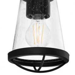 Georgina 5.75 in. 1-Light Matte Black Industrial Wall Mount Sconce Light with Clear Seeded Glass Shade by Home Decorators Collection -Outlet Home Decorators Collection Store matte black home decorators collection vanity lighting hb2627 43 a0 1000