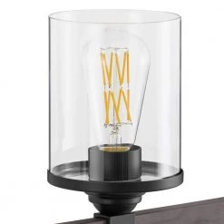 Tyson 4-Light Matte Black and Faux Wood Vanity Light with Clear Glass Shades by Home Decorators Collection -Outlet Home Decorators Collection Store matte black home decorators collection vanity lighting w597b04bkw 1d 1000