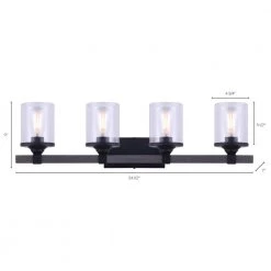 Tyson 4-Light Matte Black and Faux Wood Vanity Light with Clear Glass Shades by Home Decorators Collection -Outlet Home Decorators Collection Store matte black home decorators collection vanity lighting w597b04bkw 40 1000