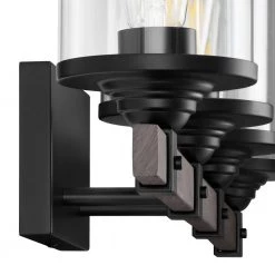 Tyson 4-Light Matte Black and Faux Wood Vanity Light with Clear Glass Shades by Home Decorators Collection -Outlet Home Decorators Collection Store matte black home decorators collection vanity lighting w597b04bkw 77 1000