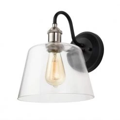 Sherman 9 in. 1-Light Black Wall Sconce with Nickel Accents and Clear Glass by Home Decorators Collection