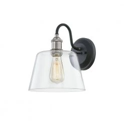 Sherman 9 in. 1-Light Black Wall Sconce with Nickel Accents and Clear Glass by Home Decorators Collection -Outlet Home Decorators Collection Store matte black home decorators collection wall sconces hd 1853 i 66 1000