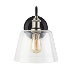 Sherman 9 in. 1-Light Black Wall Sconce with Nickel Accents and Clear Glass by Home Decorators Collection -Outlet Home Decorators Collection Store matte black home decorators collection wall sconces hd 1853 i 76 1000