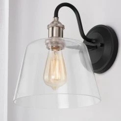 Sherman 9 in. 1-Light Black Wall Sconce with Nickel Accents and Clear Glass by Home Decorators Collection -Outlet Home Decorators Collection Store matte black home decorators collection wall sconces hd 1853 i d4 1000