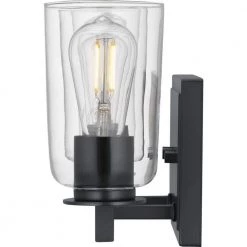 Walsh 24 in. 3-Light Matte Black Rustic Farmhouse Bathroom Vanity Light with Bleached Oak Accents and Clear Glass Shades by Home Decorators Collection -Outlet Home Decorators Collection Store matte black with bleached oak home decorators collection vanity lighting 1025hdcmbdi 1f 1000