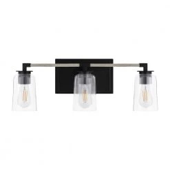 Walsh 24 in. 3-Light Matte Black Rustic Farmhouse Bathroom Vanity Light with Bleached Oak Accents and Clear Glass Shades by Home Decorators Collection -Outlet Home Decorators Collection Store matte black with bleached oak home decorators collection vanity lighting 1025hdcmbdi 40 1000