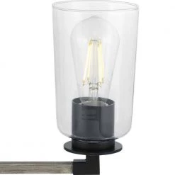 Walsh 24 in. 3-Light Matte Black Rustic Farmhouse Bathroom Vanity Light with Bleached Oak Accents and Clear Glass Shades by Home Decorators Collection -Outlet Home Decorators Collection Store matte black with bleached oak home decorators collection vanity lighting 1025hdcmbdi 44 1000