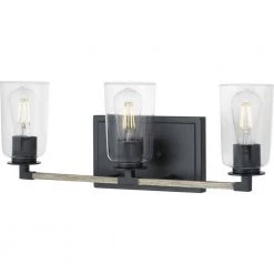 Walsh 24 in. 3-Light Matte Black Rustic Farmhouse Bathroom Vanity Light with Bleached Oak Accents and Clear Glass Shades by Home Decorators Collection -Outlet Home Decorators Collection Store matte black with bleached oak home decorators collection vanity lighting 1025hdcmbdi 77 1000