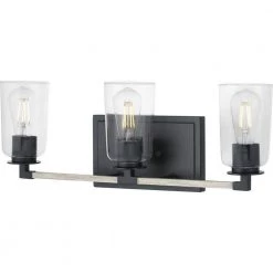 Walsh 24 in. 3-Light Matte Black Rustic Farmhouse Bathroom Vanity Light with Bleached Oak Accents and Clear Glass Shades by Home Decorators Collection -Outlet Home Decorators Collection Store matte black with bleached oak home decorators collection vanity lighting 1025hdcmbdi c3 1000