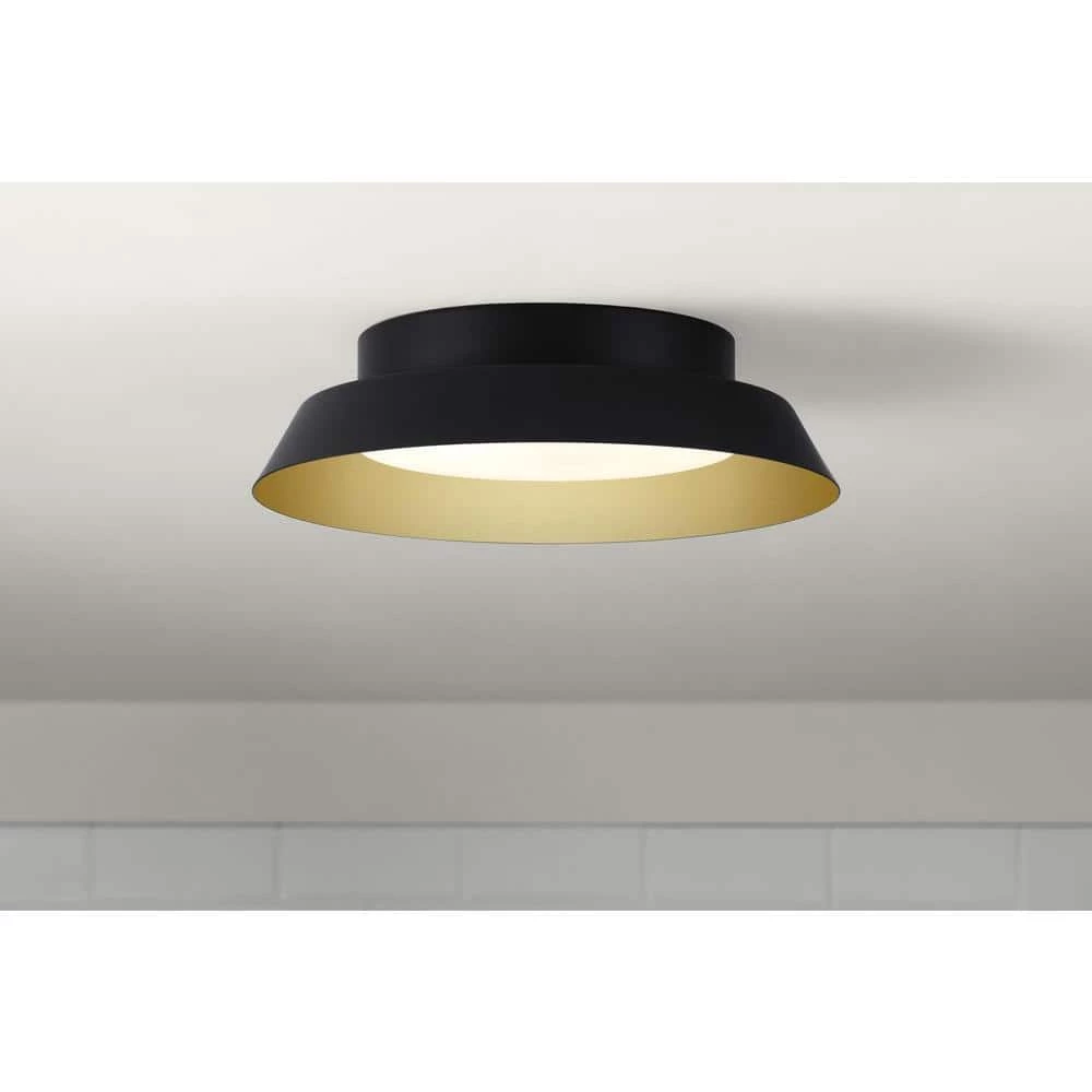 Delaney 13 in. Matte Black with Brushed Gold LED Flush Mount by Home Decorators Collection 4 Delaney 13 in. Matte Black with Brushed Gold LED Flush Mount by Home Decorators Collection - Image 2
