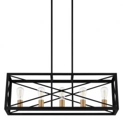 Harwood 5-Light Matte Black with Old Satin Brass Accents Island Pendant by Home Decorators Collection