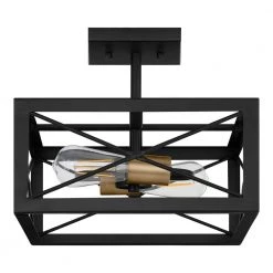 12.5 in. Harwood 2-Light Matte Black with Old Satin Brass Accents Ceiling Light Semi Flush Mount by Home Decorators Collection