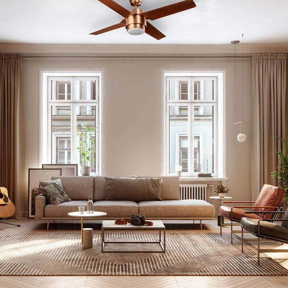 Dinton 52 in. Matte Brass Outdoor Ceiling Fan with White Color Changing Integrated LED Light Kit and Remote Control by Home Decorators Collection 4 Dinton 52 in. Matte Brass Outdoor Ceiling Fan with White Color Changing Integrated LED Light Kit and Remote Control by Home Decorators Collection - Image 2