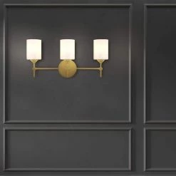Ayelen 3-Light Matte Brass Modern Bathroom Vanity Light with Opal White Glass by Home Decorators Collection -Outlet Home Decorators Collection Store matte brass with opal glass home decorators collection vanity lighting 39109 hbbw 4f 1000