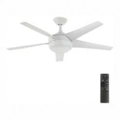 Windward IV 52 in. Indoor LED Matte White Ceiling Fan with Dimmable Light Kit, Remote Control and Reversible Motor by Home Decorators Collection