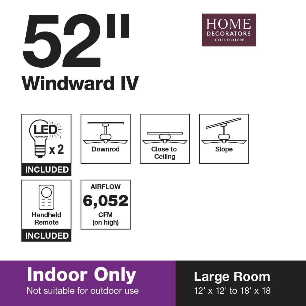 Windward IV 52 in. Indoor LED Matte White Ceiling Fan with Dimmable Light Kit, Remote Control and Reversible Motor by Home Decorators Collection 8 Windward IV 52 in. Indoor LED Matte White Ceiling Fan with Dimmable Light Kit, Remote Control and Reversible Motor by Home Decorators Collection - Image 6