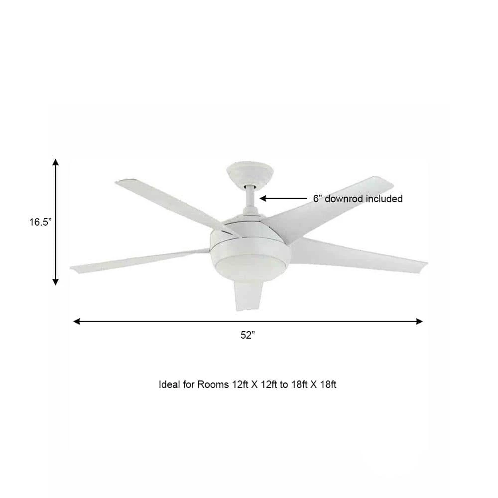 Windward IV 52 in. Indoor LED Matte White Ceiling Fan with Dimmable Light Kit, Remote Control and Reversible Motor by Home Decorators Collection 5 Windward IV 52 in. Indoor LED Matte White Ceiling Fan with Dimmable Light Kit, Remote Control and Reversible Motor by Home Decorators Collection - Image 3