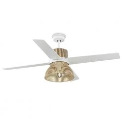 Savannah 52 in. Indoor LED Matte White Dry Rated Ceiling Fan with 4 Reversible Blades, Light Kit and Remote Control by Home Decorators Collection -Outlet Home Decorators Collection Store matte white home decorators collection ceiling fans with lights 52027 4f 1000
