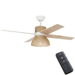 Savannah 52 in. Indoor LED Matte White Dry Rated Ceiling Fan with 4 Reversible Blades, Light Kit and Remote Control by Home Decorators Collection